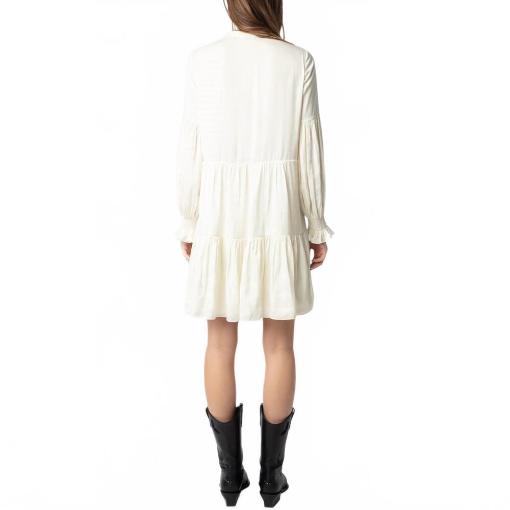 NEW ZADIG & VOLTAIRE randy satin boho mini dress in flake ivory - Picture 3 of 4